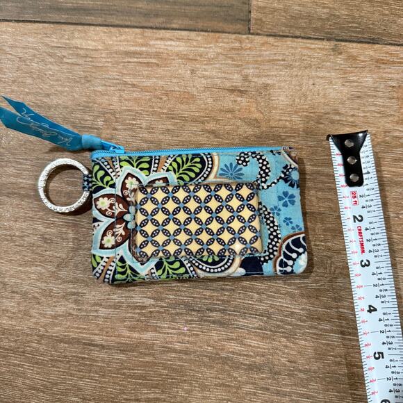 Vera Bradley Turquoise Paisley Zip ID coin card holder purse key ring - Picture 4 of 5